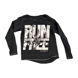 Carhartt Girls Black Run Free Horse Graphic Long Sleeve T-Shirt Size S 8